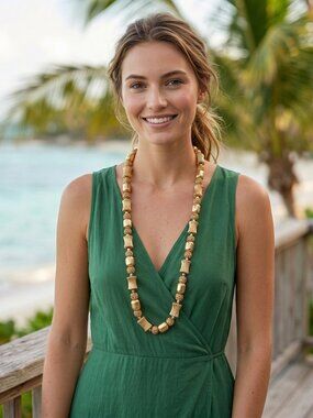 Vintage Monet Gold Necklace, Bamboo Filigree Statement Chain, Large Tropical Ope